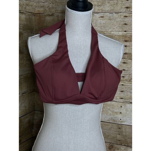 ATHLETA SCULPTED LIGHTLY LINED UNDERWIRE RED CLAY HALTER STYLE SWIM TOP 34D/DD - Picture 4 of 10
